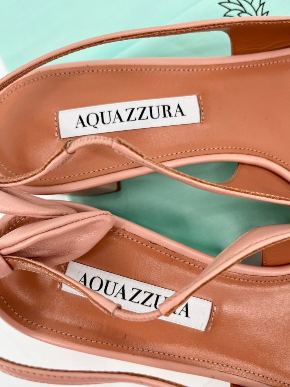 Aquazzura Very Bow Tie Sling Heels Pink Size 37.5 Leather Slip On Block Heel SB - Picture 5 of 14
